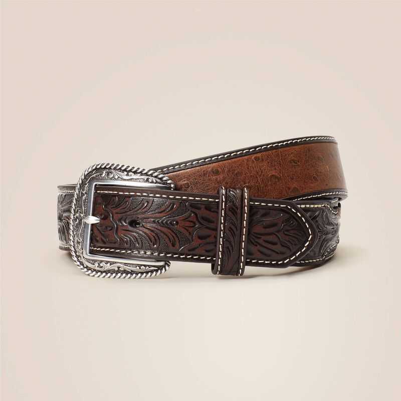 Ariat 1.5\' Ostrich Tooled Belt Brown | 865DCTXQO