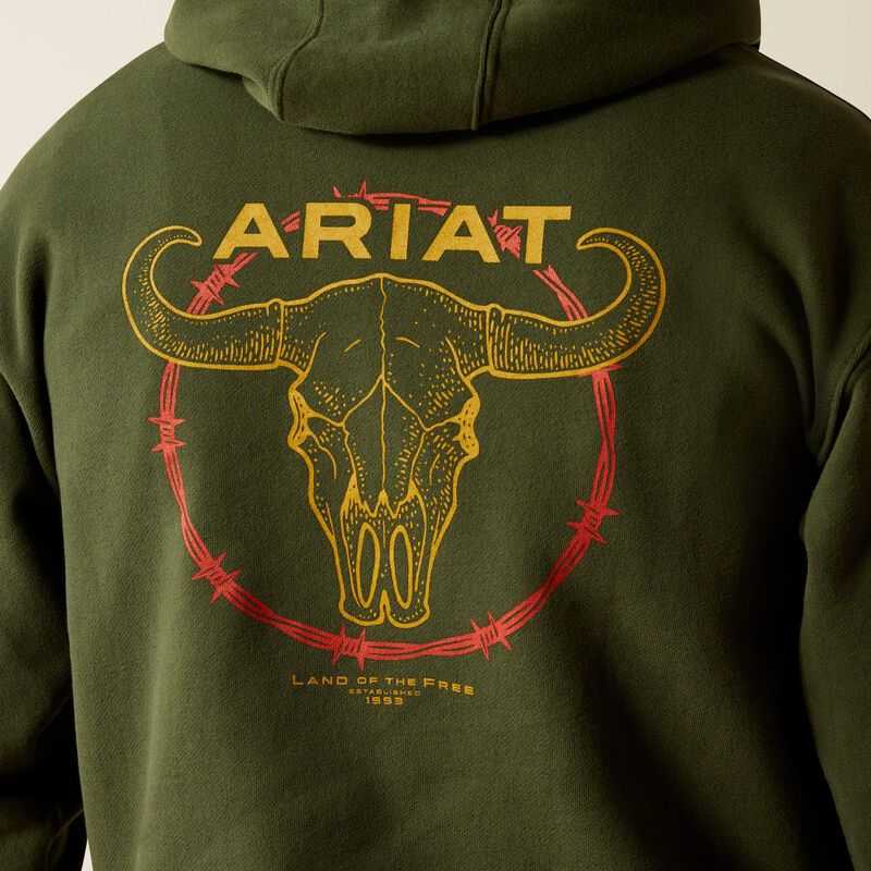 Ariat Barbwire Skull Hoodie Dark Green | 968TXRYQM