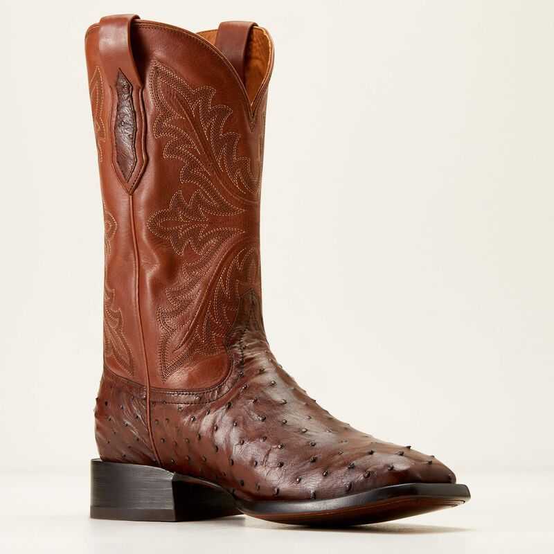 Ariat Bench Made Bassett Western Boot Bourbon Full Quill Ostrich | 837KRAWOG