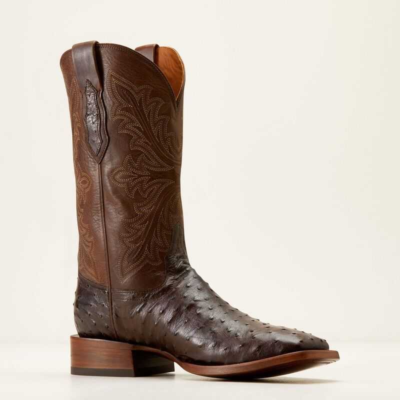 Ariat Bench Made Bassett Western Boot Espresso Full Quill Ostrich | 304ZXYVQE