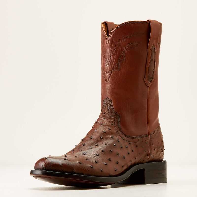 Ariat Bench Made Clanton Western Boot Bourbon Full Quill Ostrich | 674XYSIHP