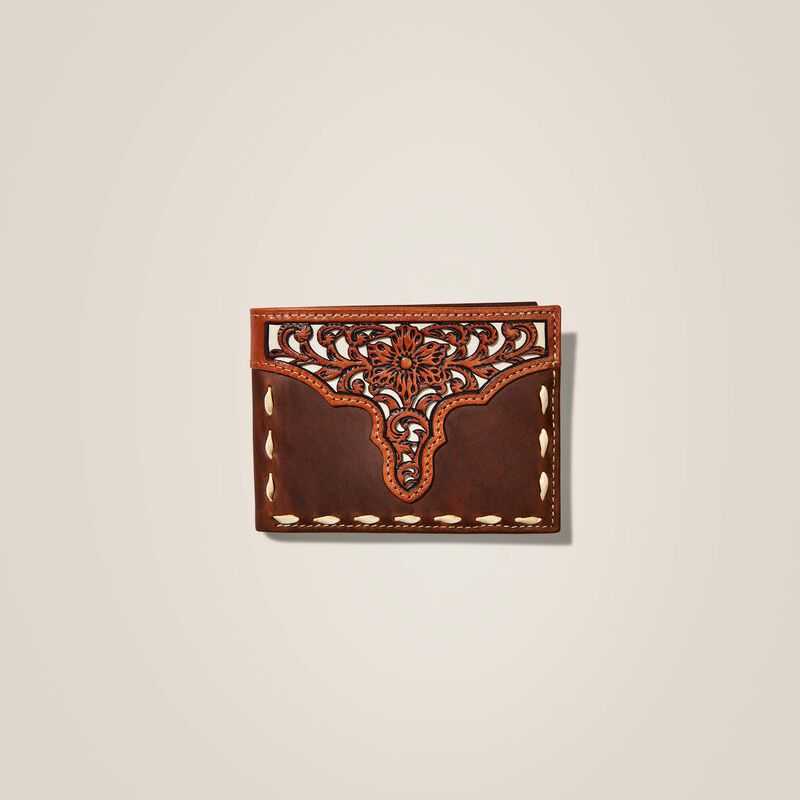 Ariat Bifold Wallet Floral Embroidery Run Stitch Brown | 925ZXMEQG