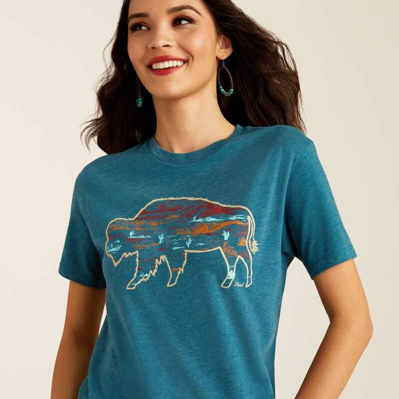 Ariat Bison Ranch T-Shirt Deep Sea Heather | 296LNJQDY