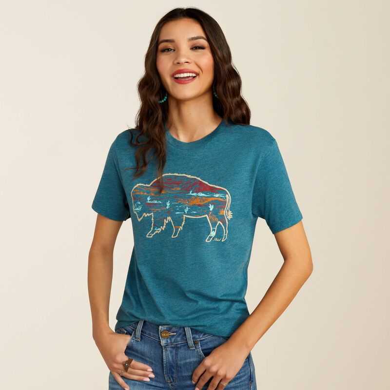 Ariat Bison Ranch T-Shirt Deep Sea Heather | 296LNJQDY