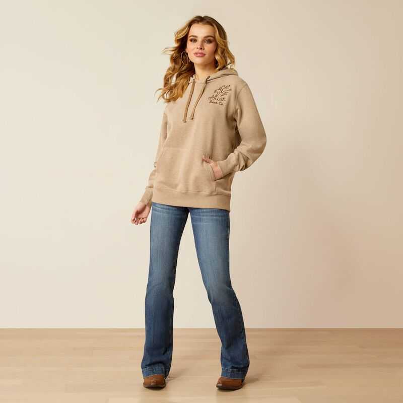 Ariat Bronco Stitch Hoodie Dark Beige | 013ORJCZG