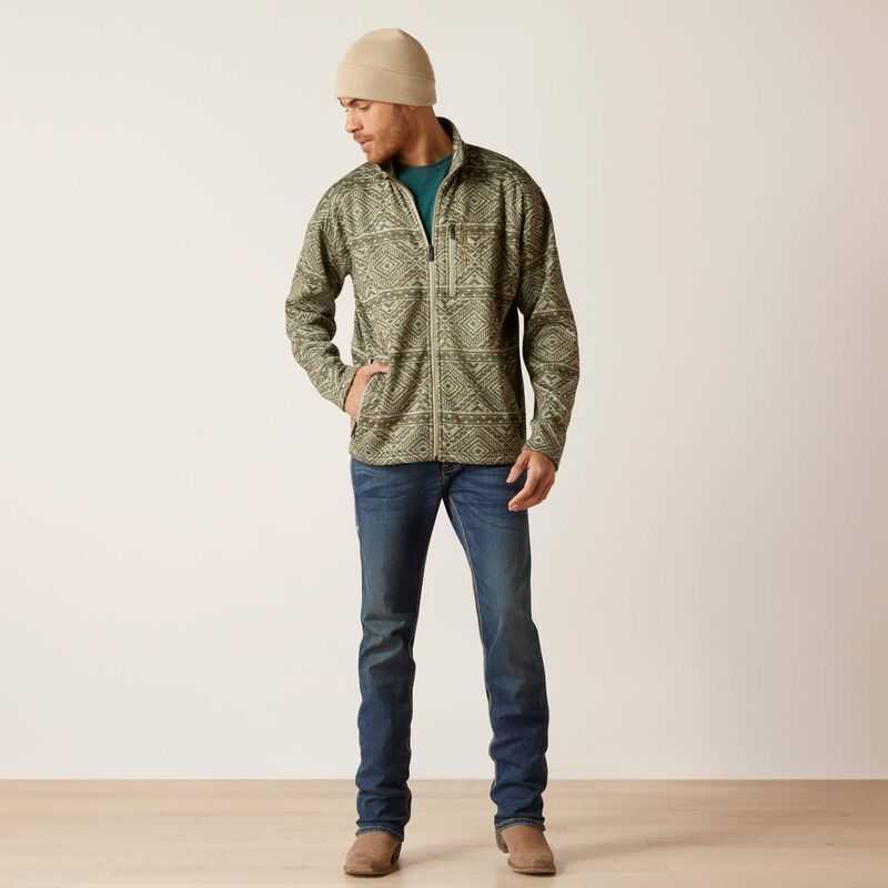 Ariat Caldwell Full Zip Sweater Olive | 089SHOGUM