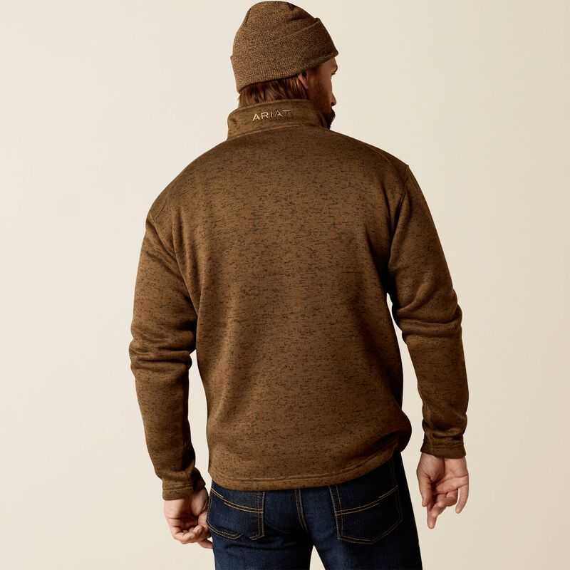 Ariat Caldwell Logo 1/4 Zip Sweater Dark Brown | 614YUISJD