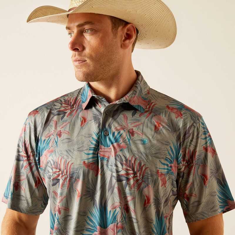 Ariat Charger 2.0 Printed Polo Light Grey | 957CITZWJ