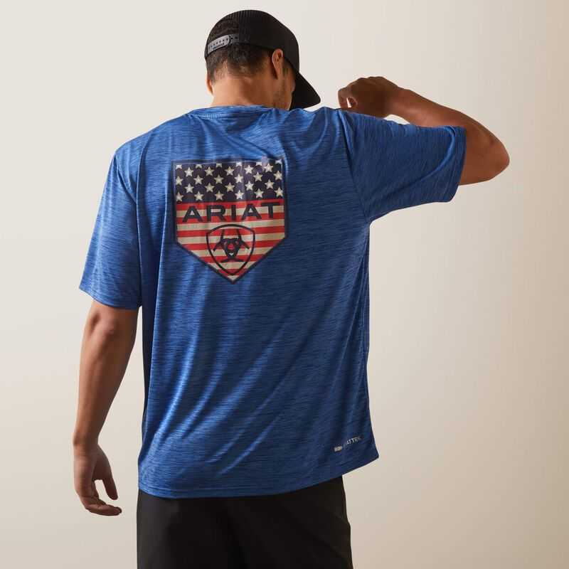 Ariat Charger Proud Shield T-Shirt Blue | 096VXYDBS