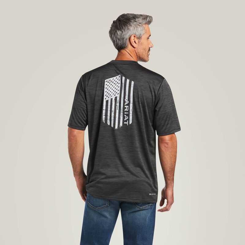 Ariat Charger Vertical Flag Tee Grey | 359OPJLCX