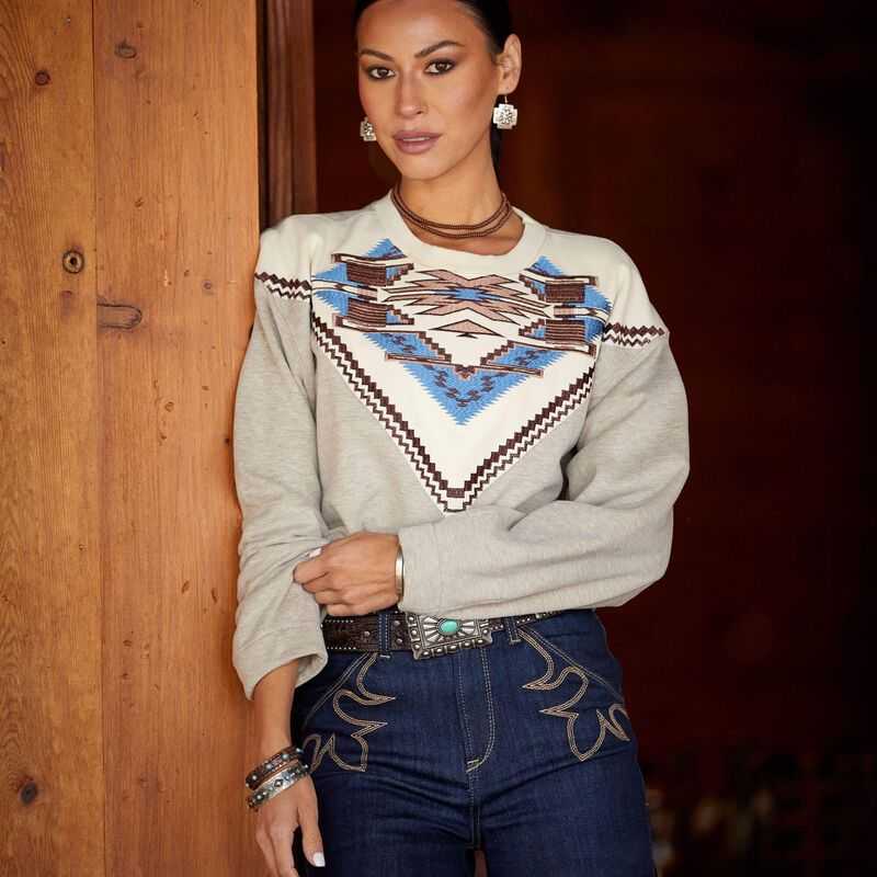 Ariat Chimayo Embroidered Sweatshirt Brindle | 851HOUPAQ