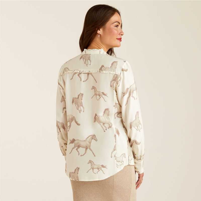 Ariat Clarion Blouse Sepia Horse Print | 681XQPRYZ