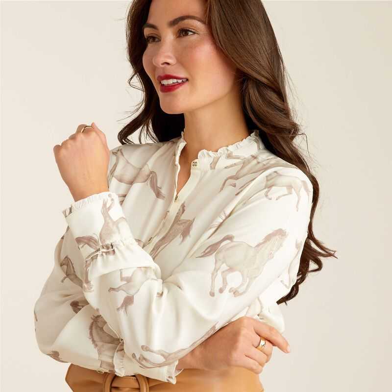 Ariat Clarion Blouse Sepia Horse Print | 681XQPRYZ