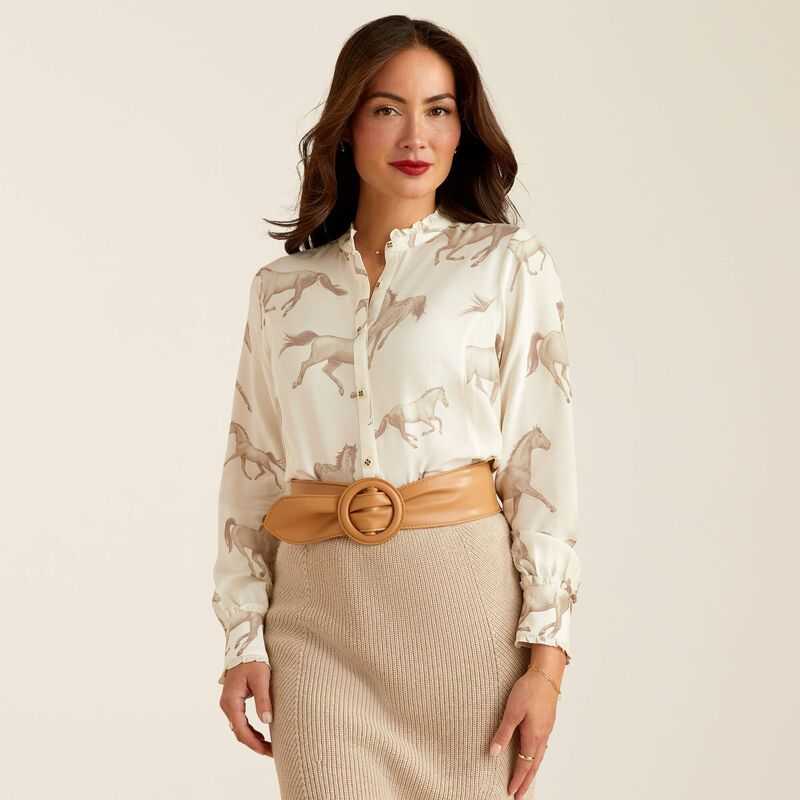 Ariat Clarion Blouse Sepia Horse Print | 681XQPRYZ