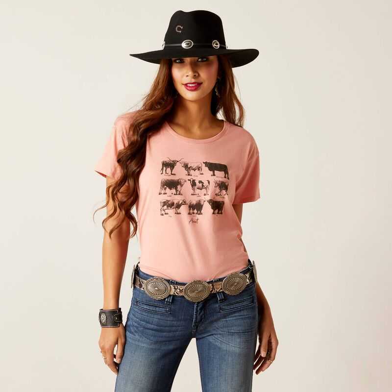 Ariat Cow Chart T-Shirt Sunset Heather | 527YECWNL