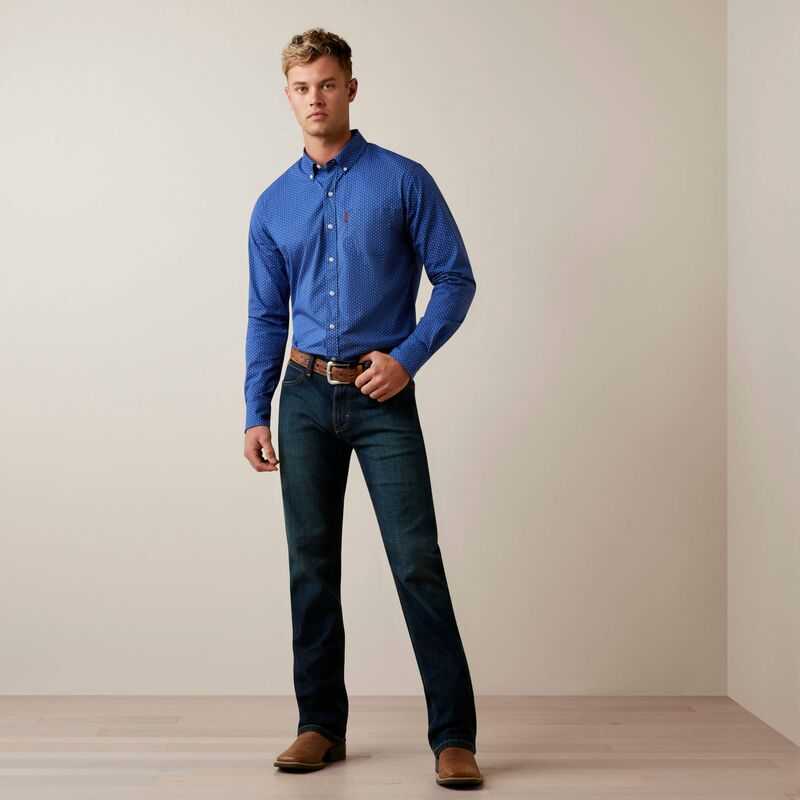 Ariat Ditsy Stretch Modern Fit Shirt Blue | 512VDHUEG