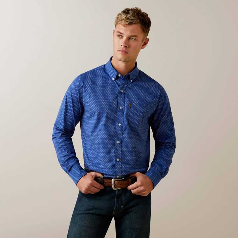 Ariat Ditsy Stretch Modern Fit Shirt Blue | 512VDHUEG