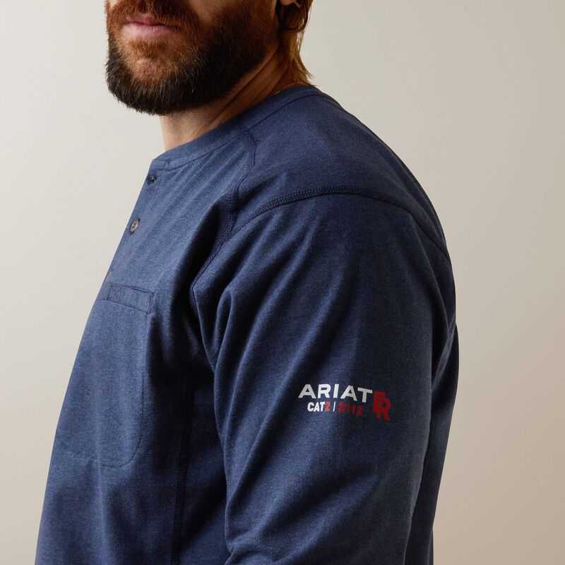 Ariat FR Air Refinery Row Graphic Henley Top Navy | 691XCATSH