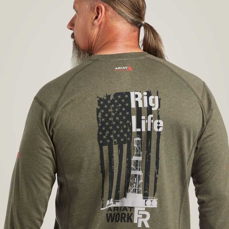 Ariat FR Air Rig Life Graphic T-Shirt Olive | 491ENKZSM