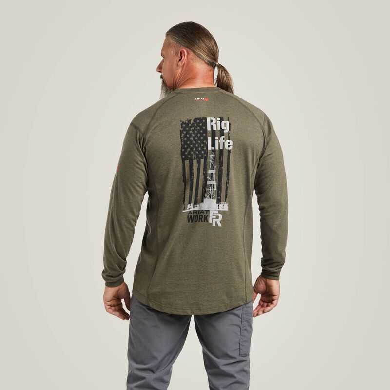 Ariat FR Air Rig Life Graphic T-Shirt Olive | 491ENKZSM