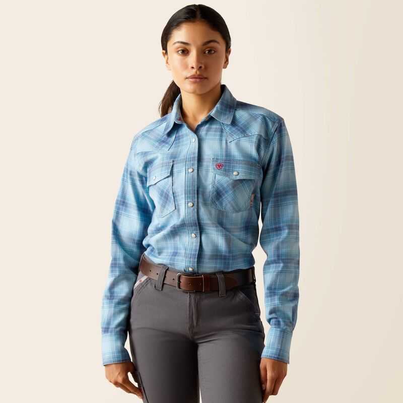 Ariat FR Bonita Snap Work Shirt Blue | 251LYBQSD