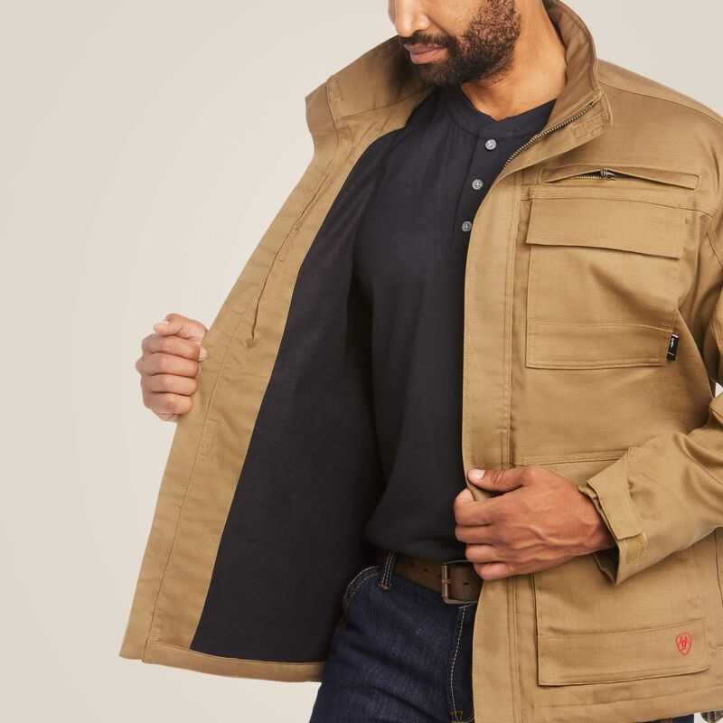 Ariat FR Canvas Stretch Jacket Khaki | 716OFYGHU