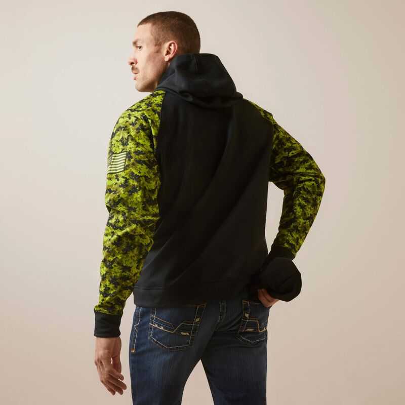 Ariat FR DuraStretch Patriot Hoodie Black / Light Green Camo | 617EWQTIS