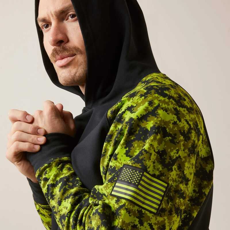 Ariat FR DuraStretch Patriot Hoodie Black / Light Green Camo | 617EWQTIS