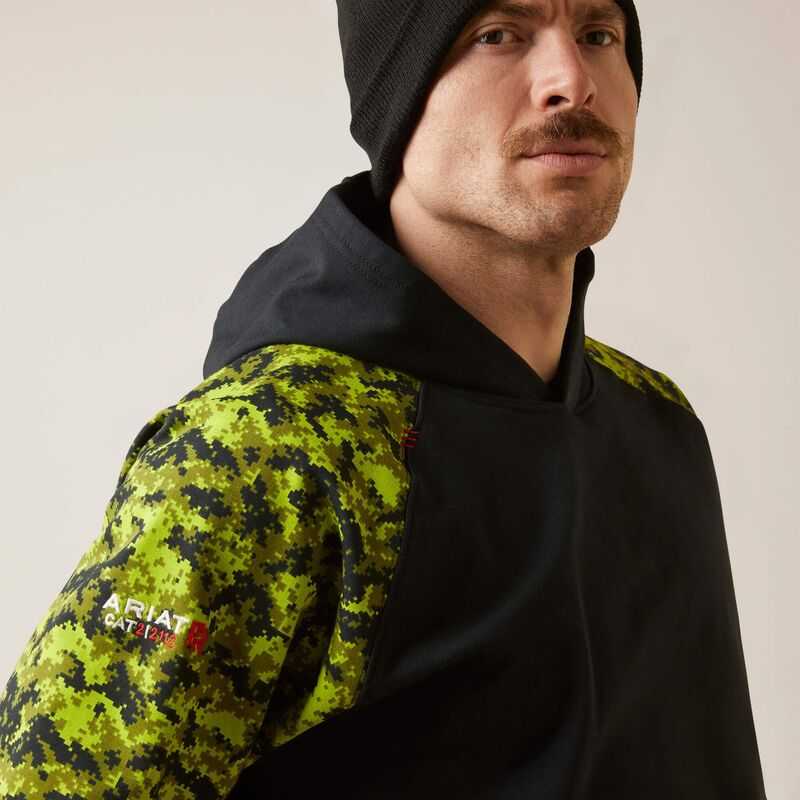 Ariat FR DuraStretch Patriot Hoodie Black / Light Green Camo | 617EWQTIS