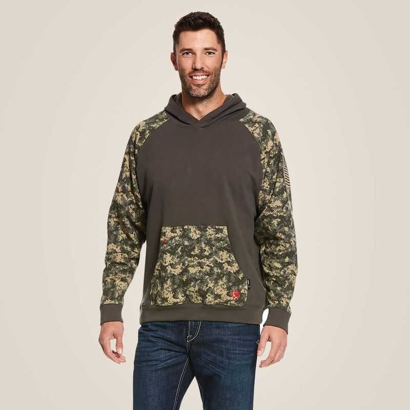 Ariat FR DuraStretch Patriot Hoodie Olive Camo | 532EZVLIT