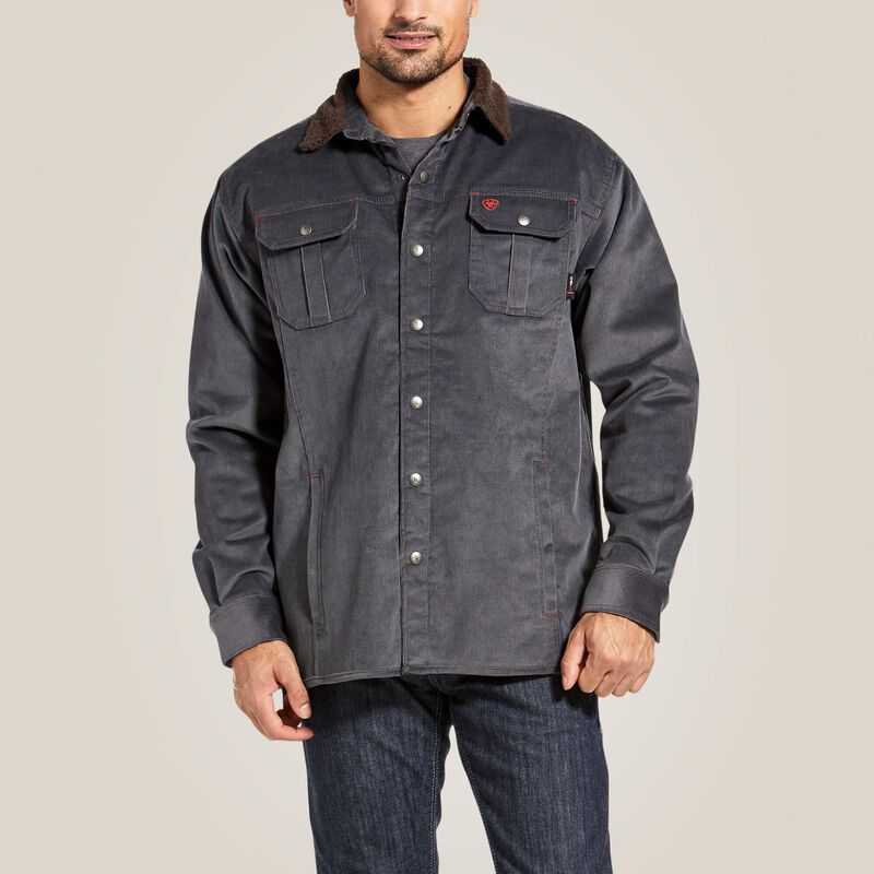 Ariat FR DuraStretch Sherpa-lined Corduroy Shirt Jacket Grey | 753EKSBLD