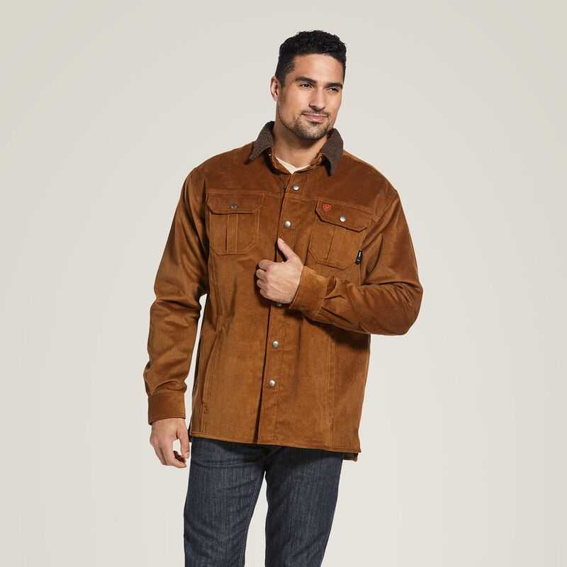 Ariat FR DuraStretch Sherpa-lined Corduroy Shirt Jacket Brown | 986GHNWTP