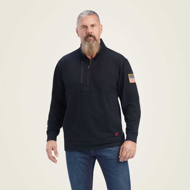 Ariat FR Durastrech Fleece 1/2 Zip Job Shirt Black | 726DZPGIU