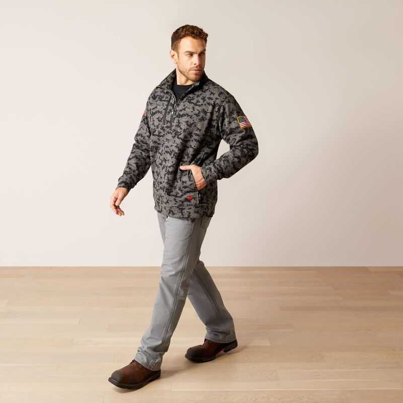 Ariat FR Durastrech Fleece 1/2 Zip Job Shirt Grey Camo | 679HYXBWS