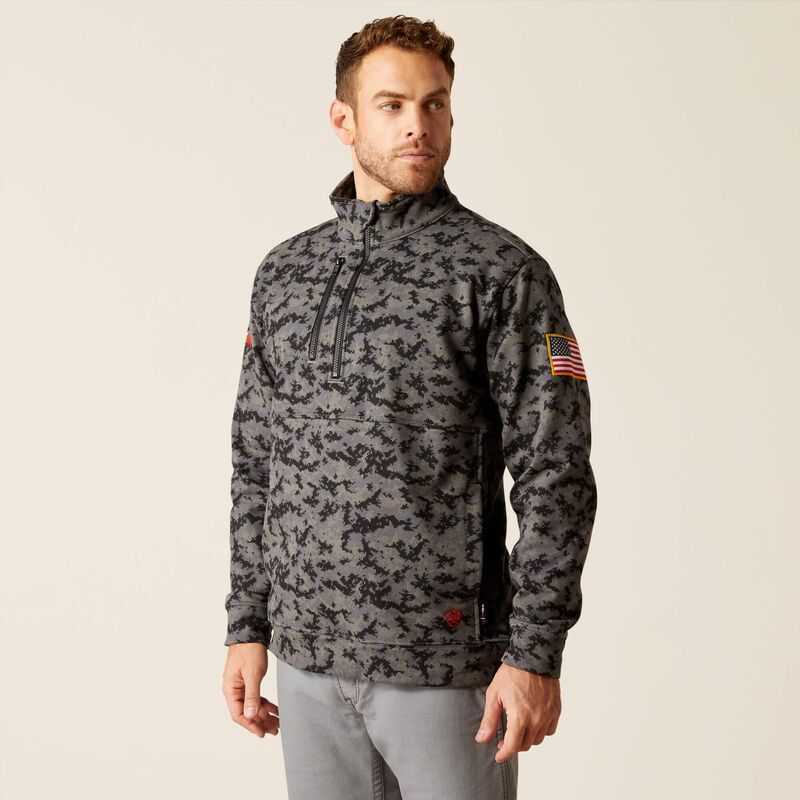 Ariat FR Durastrech Fleece 1/2 Zip Job Shirt Grey Camo | 679HYXBWS