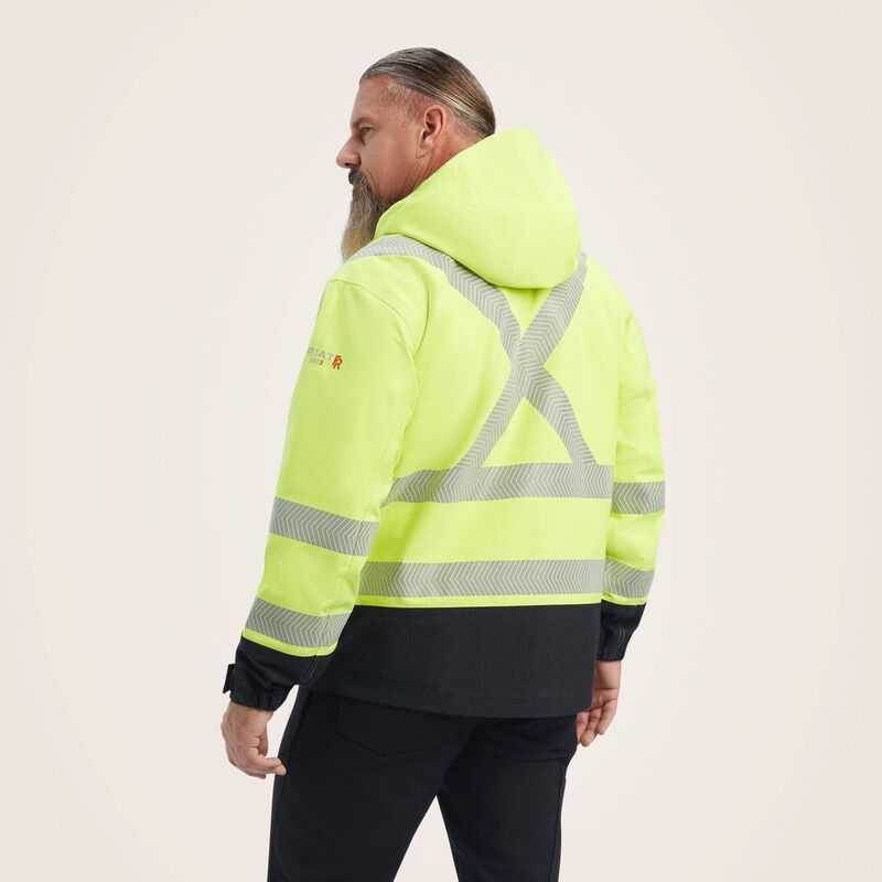 Ariat FR Hi-Vis Hooded Waterproof Jacket Yellow | 589VQSIAK