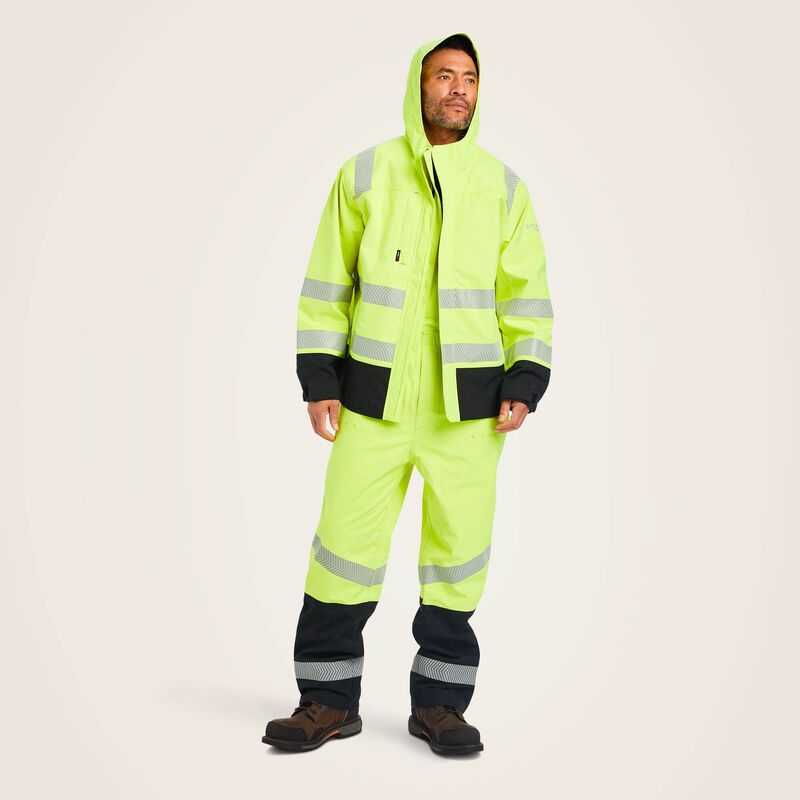 Ariat FR Hi-Vis Hooded Waterproof Jacket Yellow | 589VQSIAK