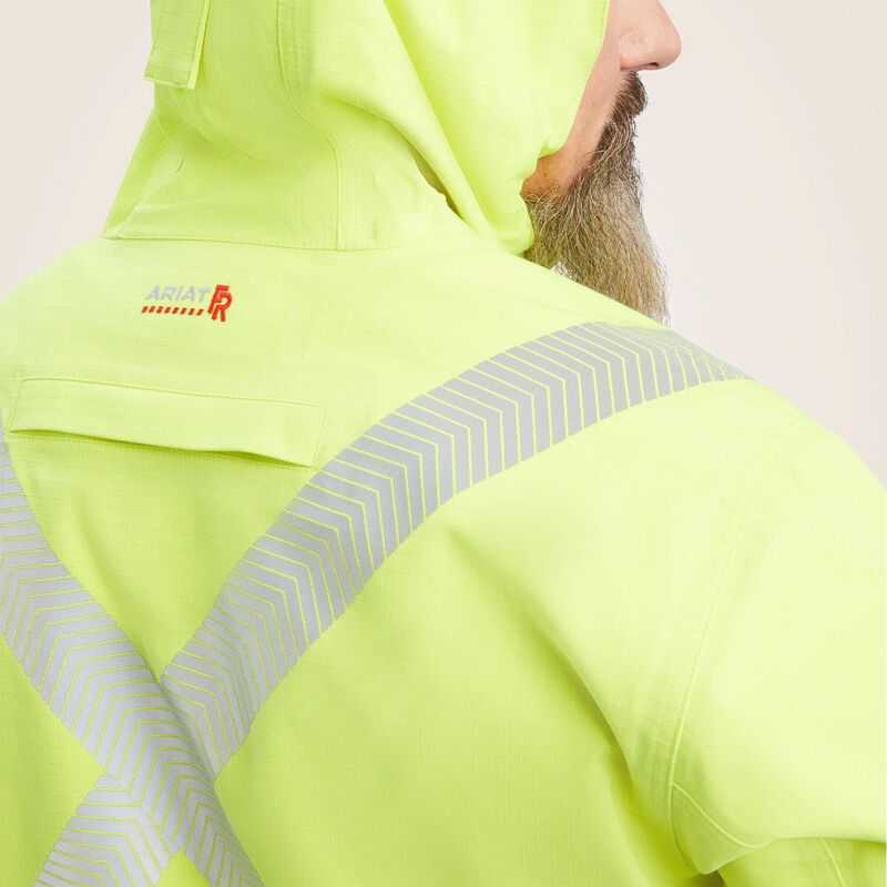 Ariat FR Hi-Vis Hooded Waterproof Jacket Yellow | 589VQSIAK