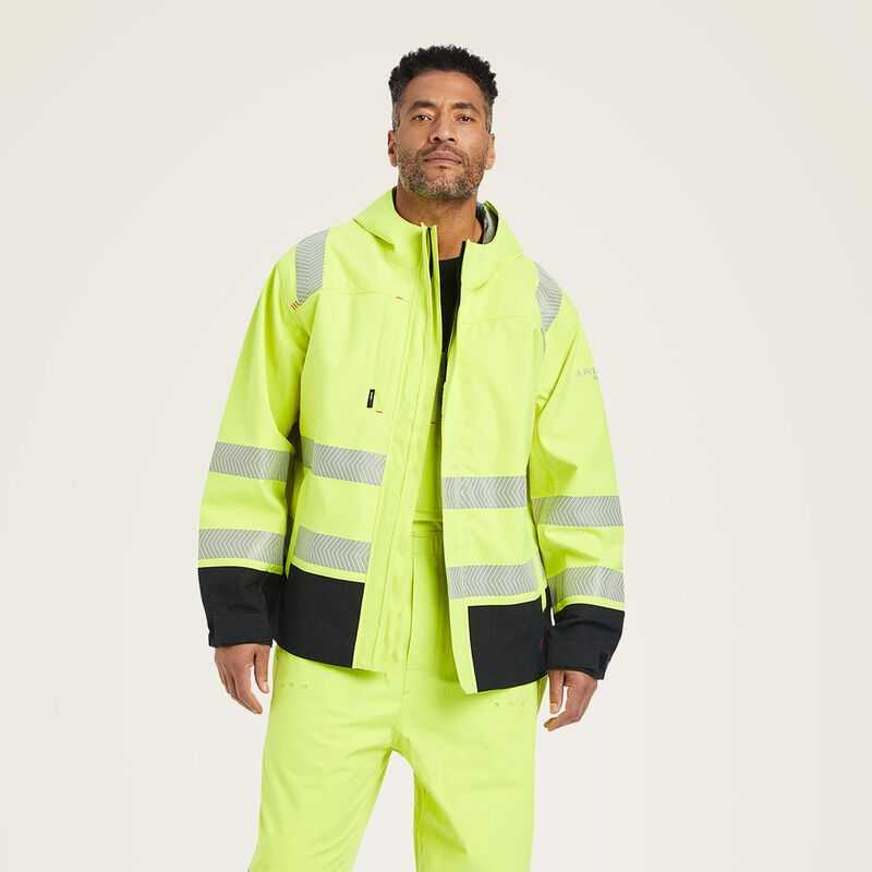 Ariat FR Hi-Vis Hooded Waterproof Jacket Yellow | 589VQSIAK