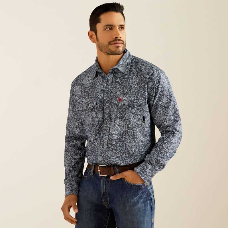 Ariat FR Pacific Snap Work Shirt Navy | 839JLOYXM