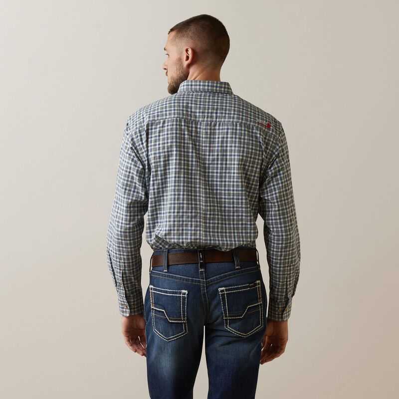 Ariat FR Plaid Featherlight Work Shirt Blue | 974IYMHSP