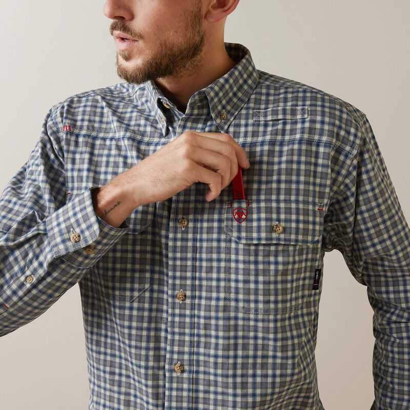 Ariat FR Plaid Featherlight Work Shirt Blue | 974IYMHSP