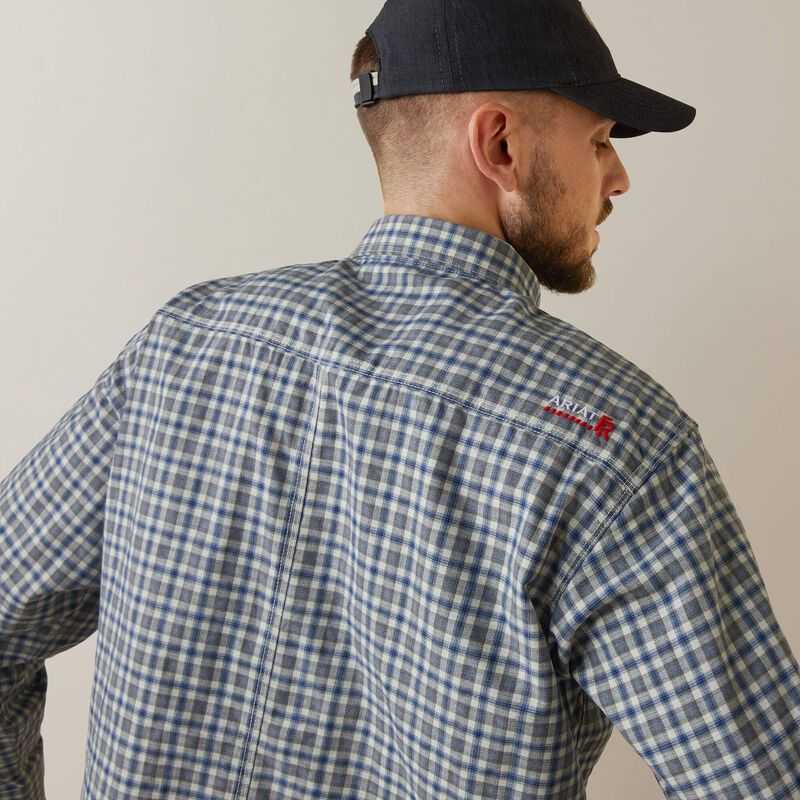 Ariat FR Plaid Featherlight Work Shirt Blue | 974IYMHSP