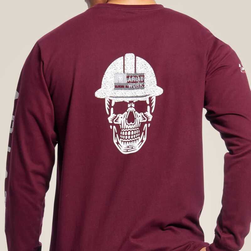 Ariat FR Roughneck Skull Logo T-Shirt Malbec | 103UHVRNQ