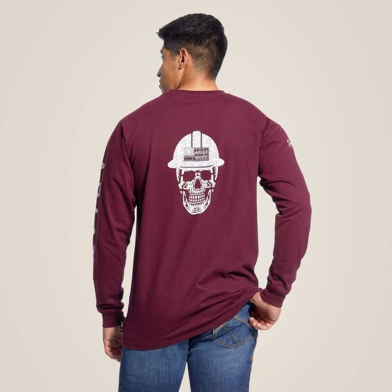 Ariat FR Roughneck Skull Logo T-Shirt Malbec | 103UHVRNQ