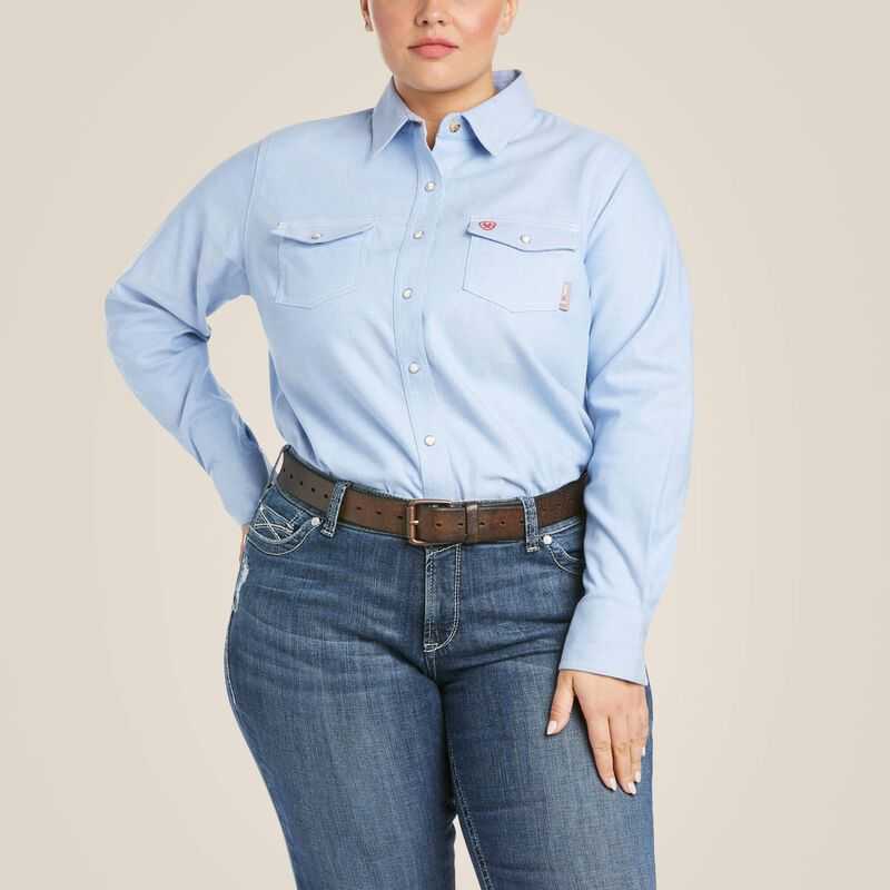 Ariat FR Solid DuraStretch Snap Work Shirt Blue | 597LMPGJN