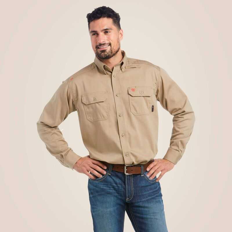 Ariat FR Solid Work Shirt Khaki | 324WMGHXC