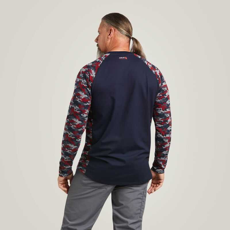 Ariat FR Stretch Camo Baseball T-Shirt Navy / White / Red Camo | 201GTUVML