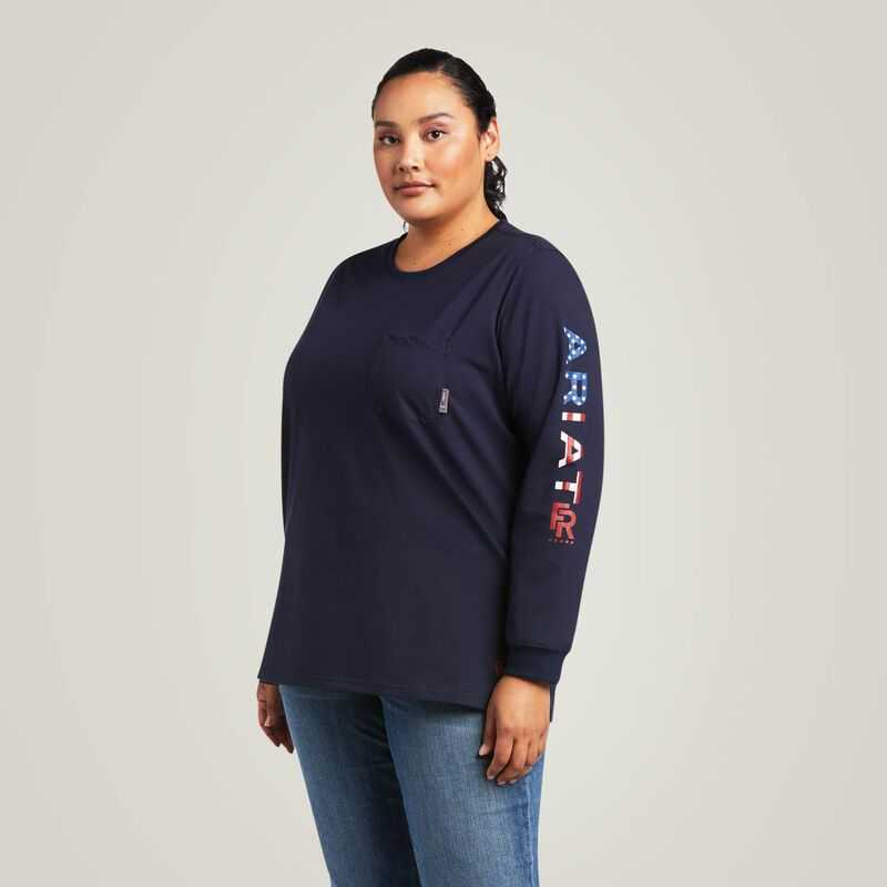 Ariat FR Stretch Logo T-Shirt Navy | 019BWAZXJ