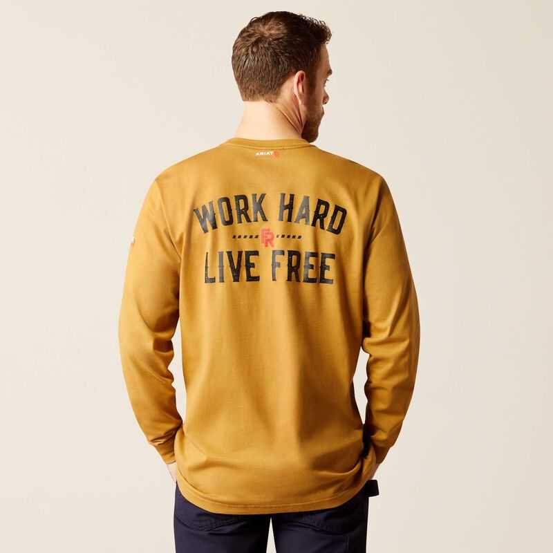 Ariat FR Work Hard Live Free T-Shirt Brown | 796LTWOHU